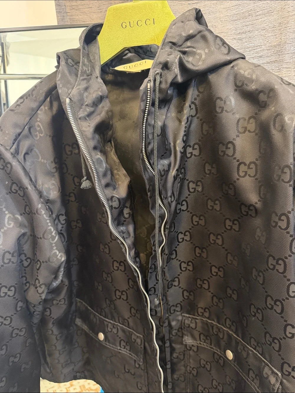 Gucci Black GG Monogram Hooded Performance Jacket